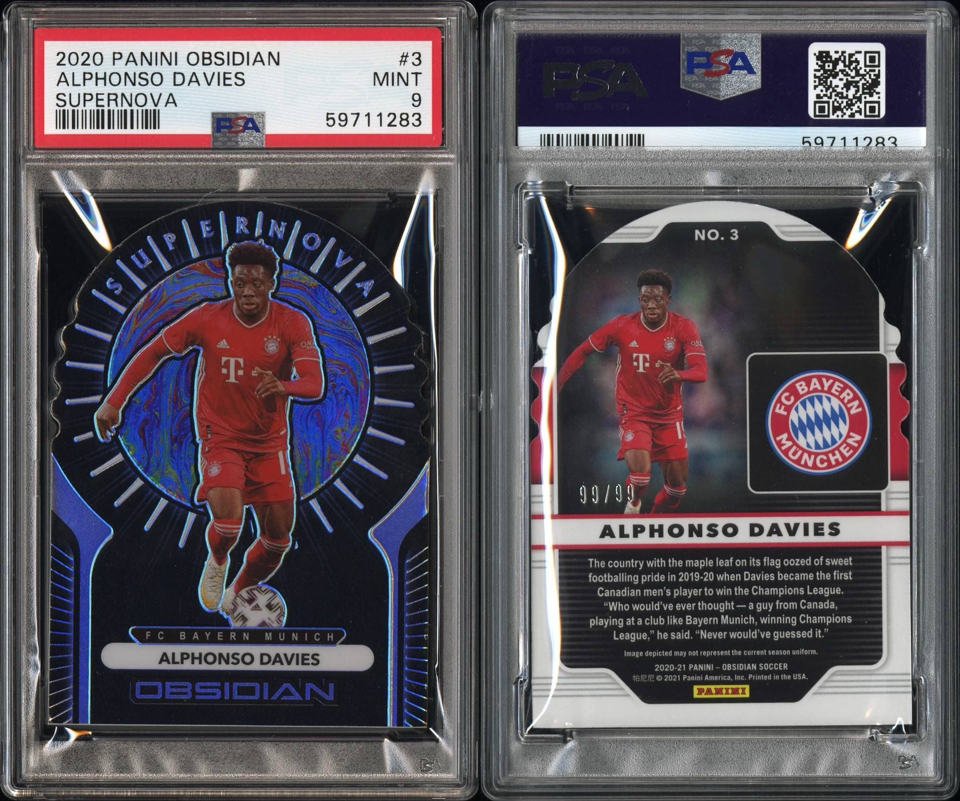 Alphonso Davies 2020 Panini Obsidian Supernova 99of99 — PSA MINT 9